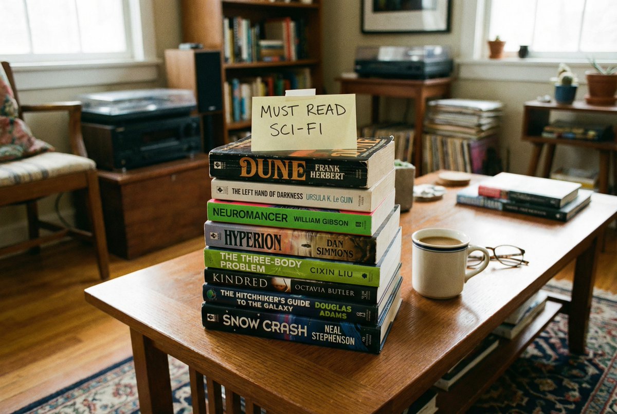 A photo of the sci-fi books I should read