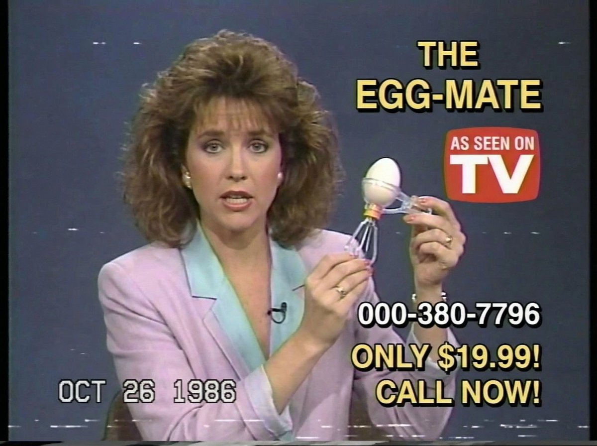 Still from a Shopping channel VHS tape from 1986, where someone is selling th...