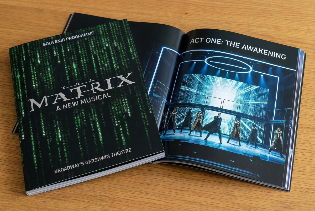 A photo of a programme for The Matrix broadway show, it's professional and we...