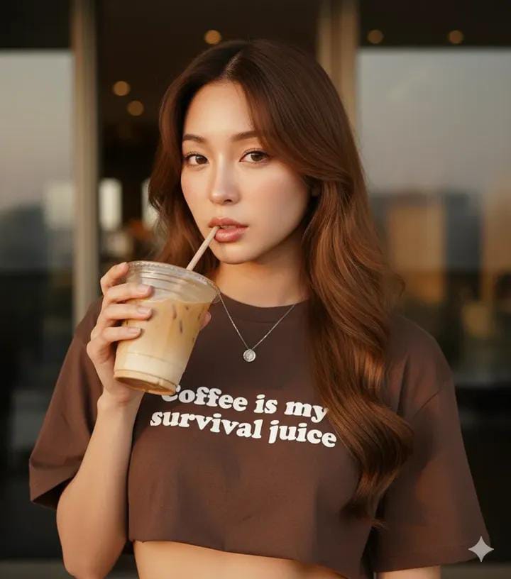 Create a close-up, eye-level selfie portrait of a young woman with a fair fla...