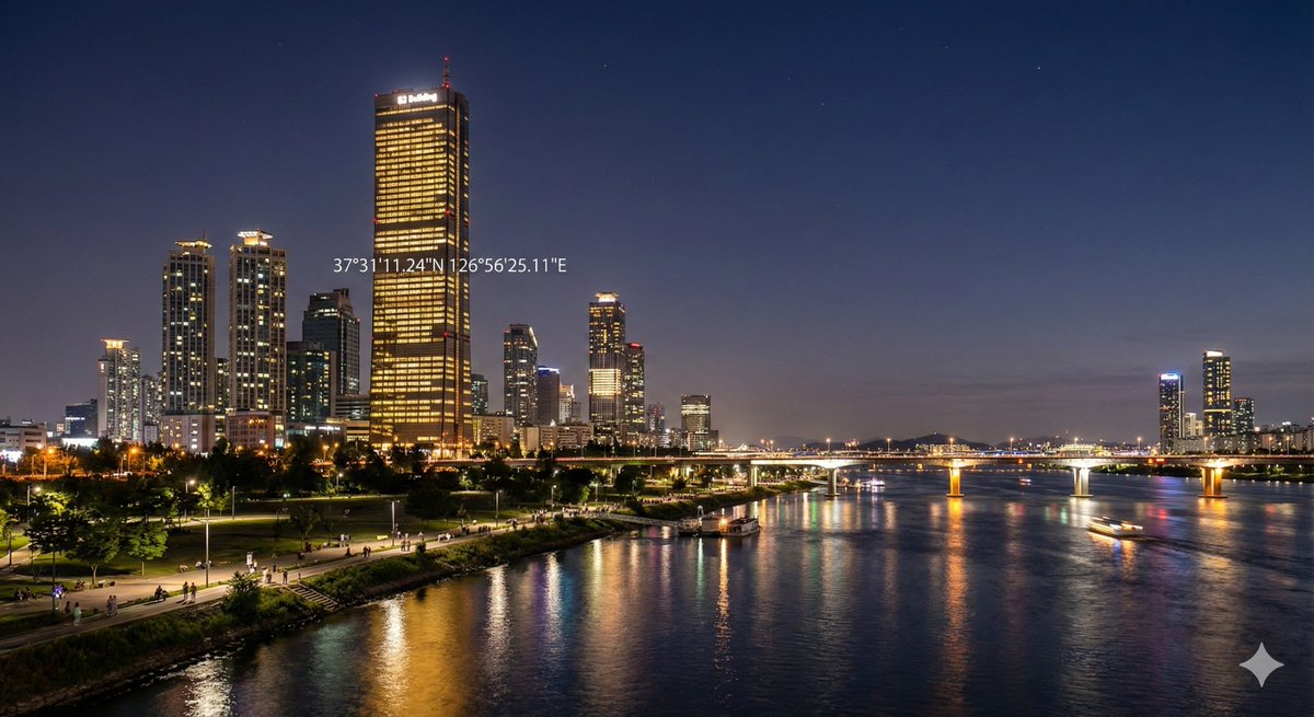 Create an image of 37°31'11.24"N 126°56'25.11"E at night.