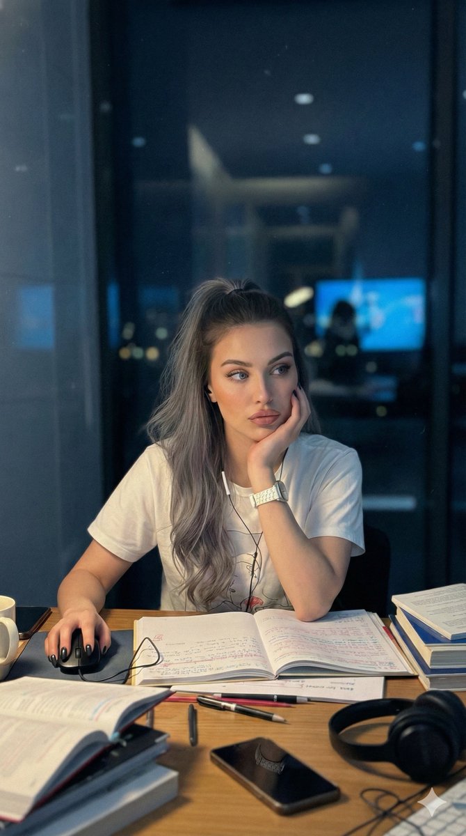 scene:setting:cluttered desk late at night,mood:contemplativ...