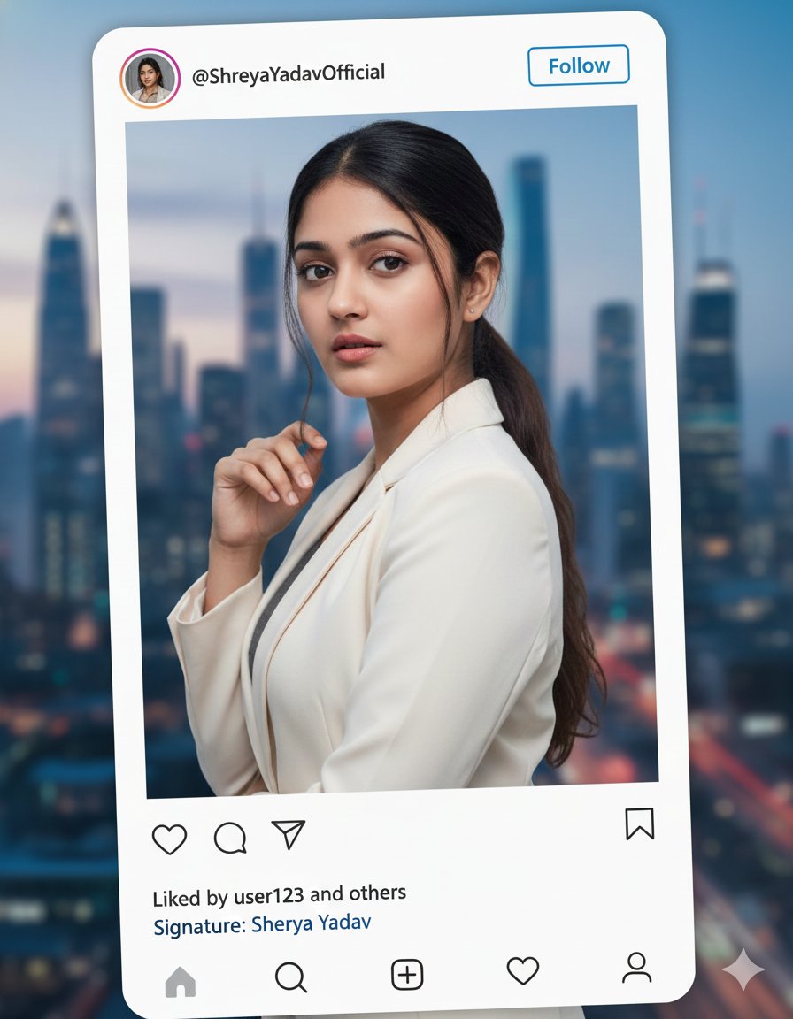 Ultra realistic portrait of an individual presented inside an oversized Insta...