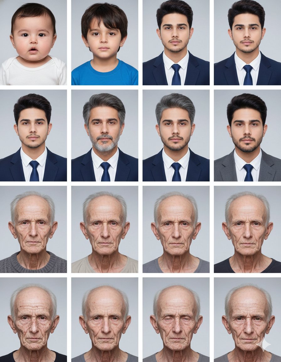 {"prompt":"A single 4x4 grid containing sixteen clean photographic portraits ...