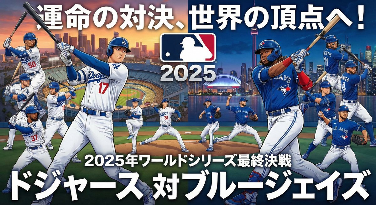 Draw an anime poster for the 2025 World Series: The Dodgers vs. Blue Jays, fe...