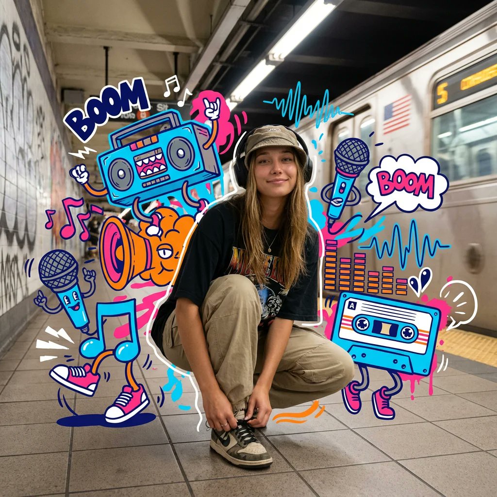 {"scene_description":"A vibrant, mixed-media masterpiece featuring a photorea...