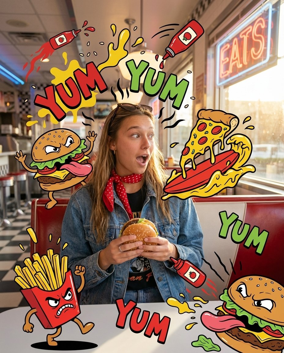 {"scene_description":"A vibrant, mixed-media masterpiece featuring a photorea...