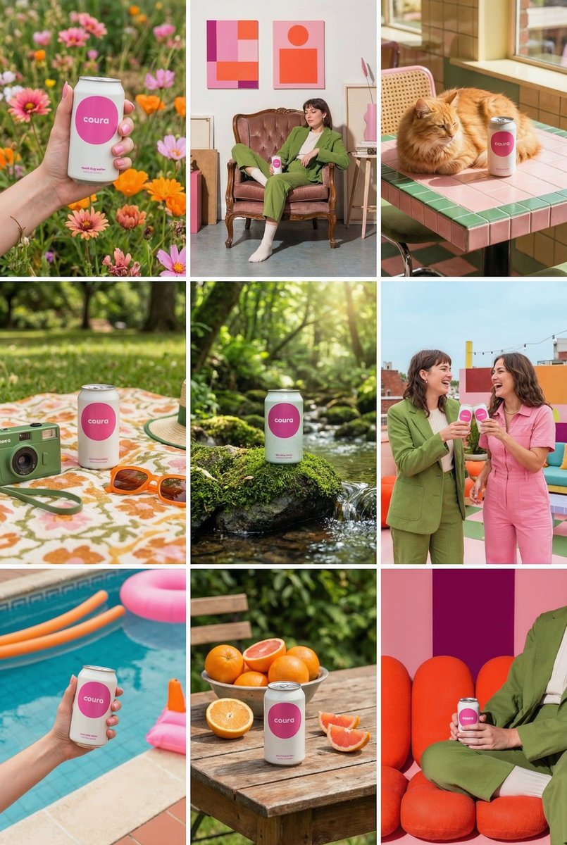 Create a 9-image Instagram feed for this product in the same aesthetic. Use d...