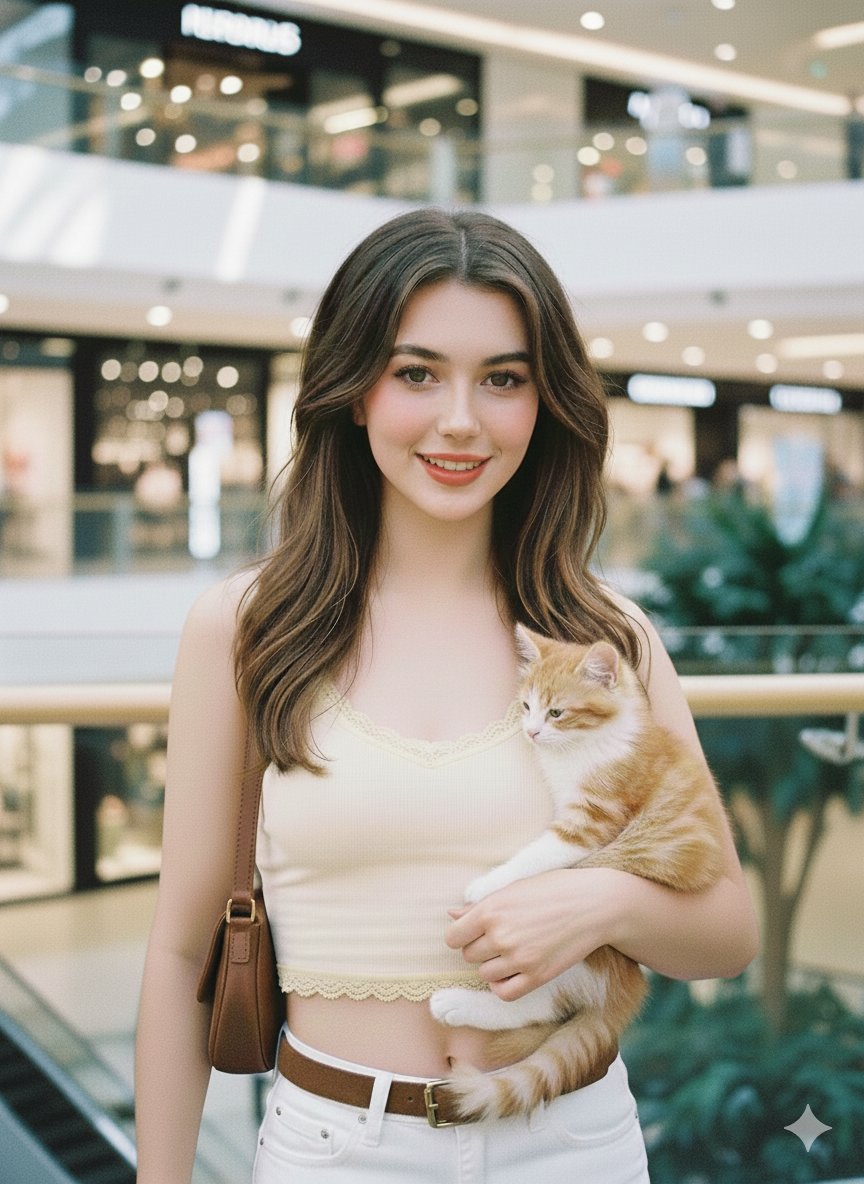 {"prompt":"A young woman with long, wavy brown hair is smiling directly at th...