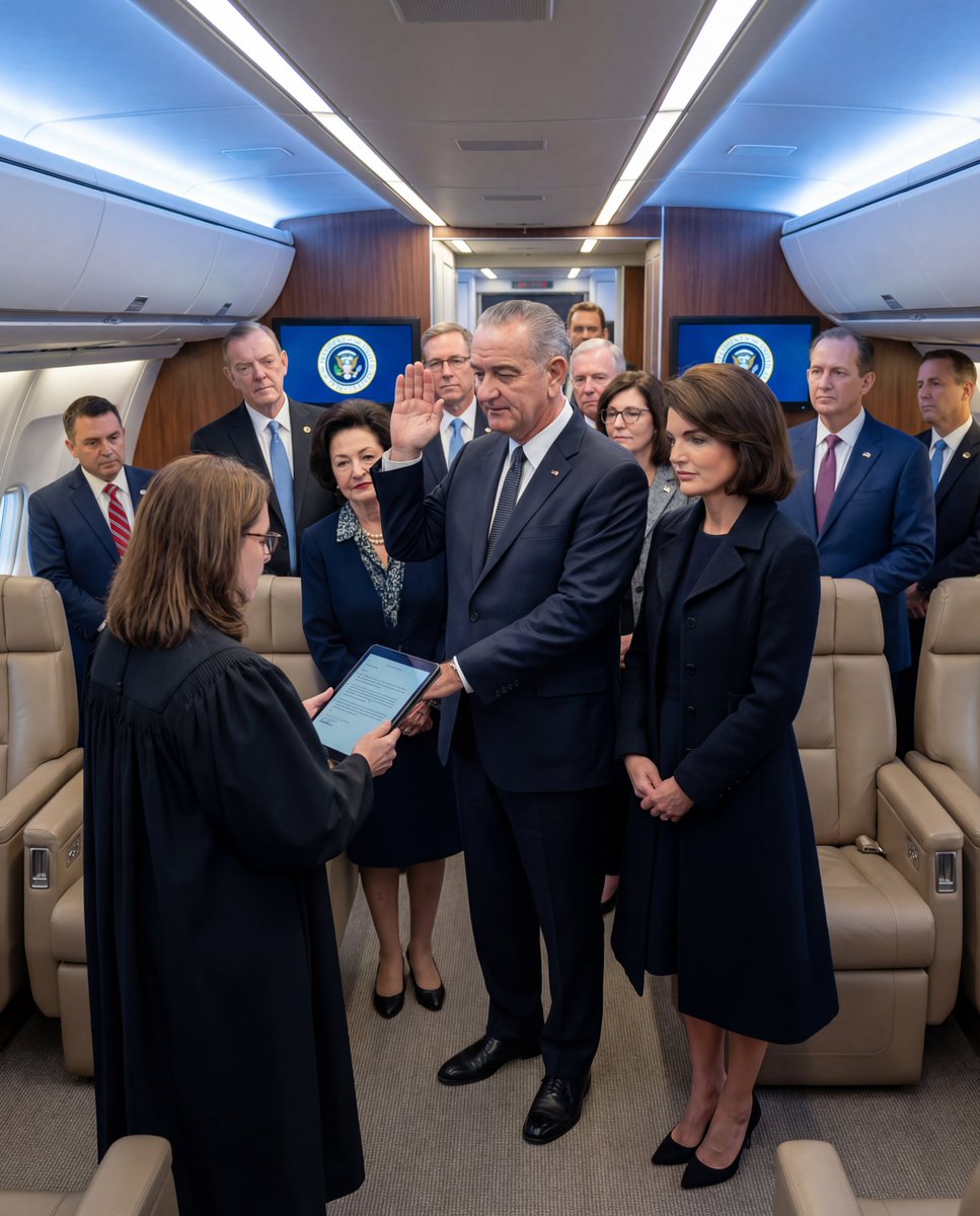 Lyndon B. Johnson taking the oath, read from an iPad