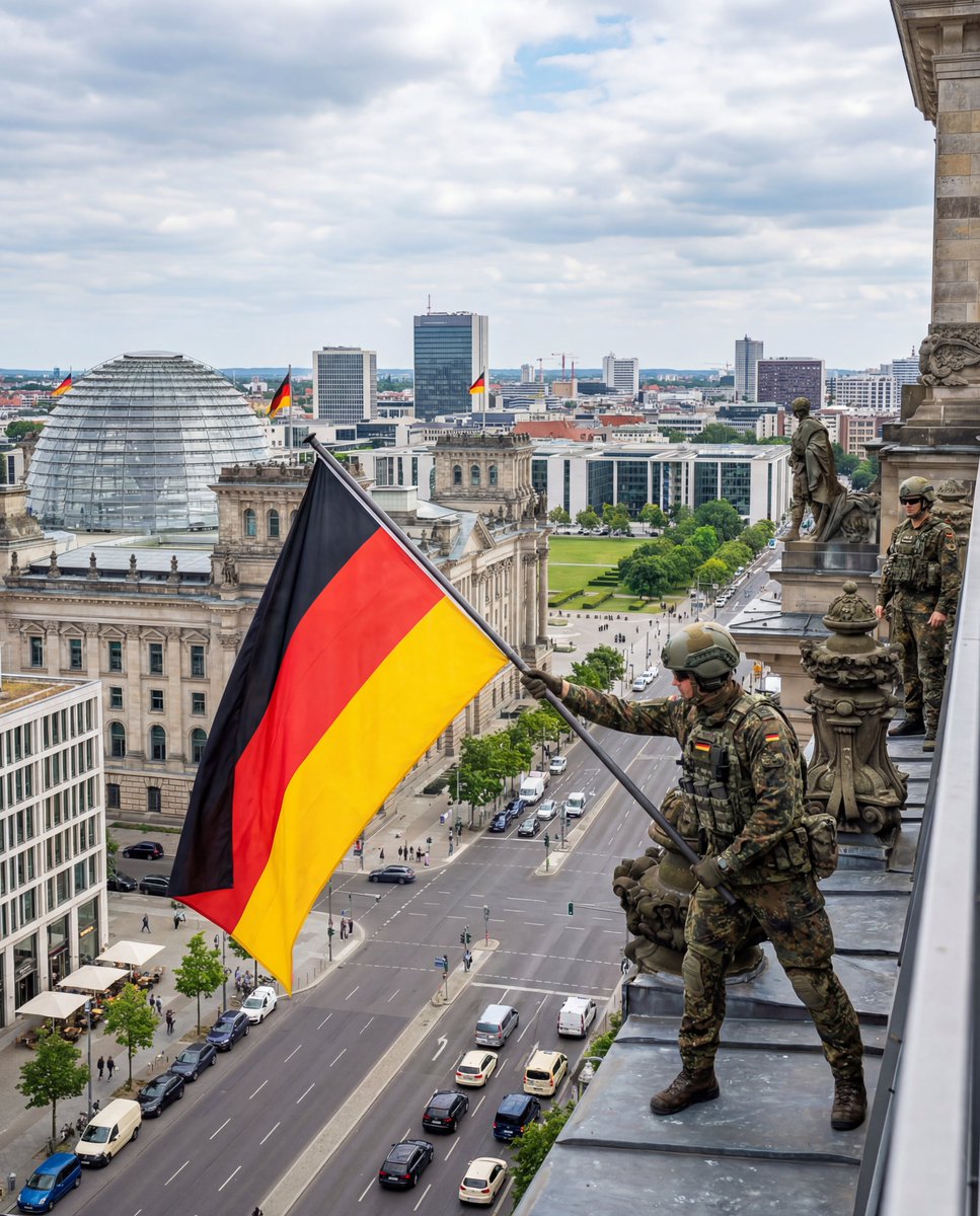 German soldiers waving the flag in Berlin
