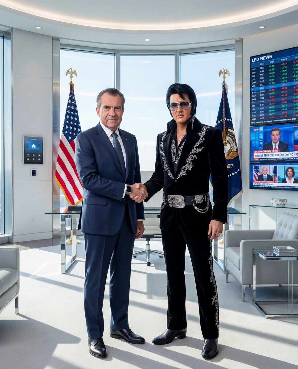 Nixon welcoming the King in his office inside the Watergate building