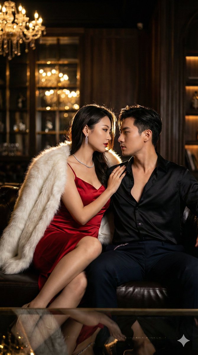 {"setting":"Upscale, dimly lit private lounge or cocktail bar. Background ele...