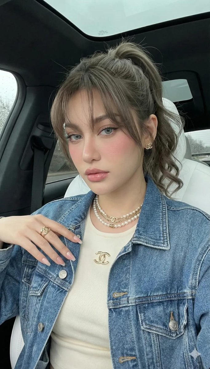 Edit this photo without changing her face 100% to reveal a woman with an oval...