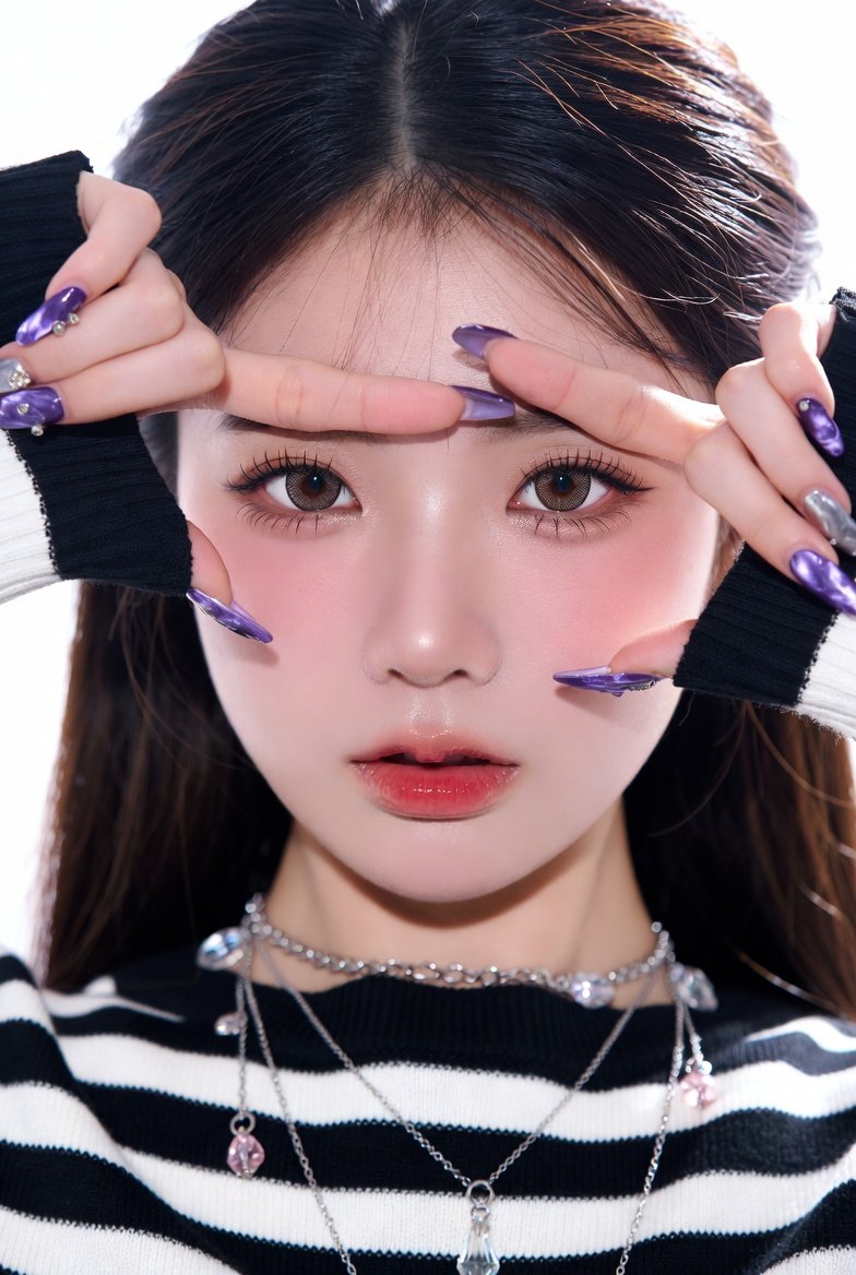 {"prompt":"Ultra-close-up portrait of a stunning young East Asian woman with ...