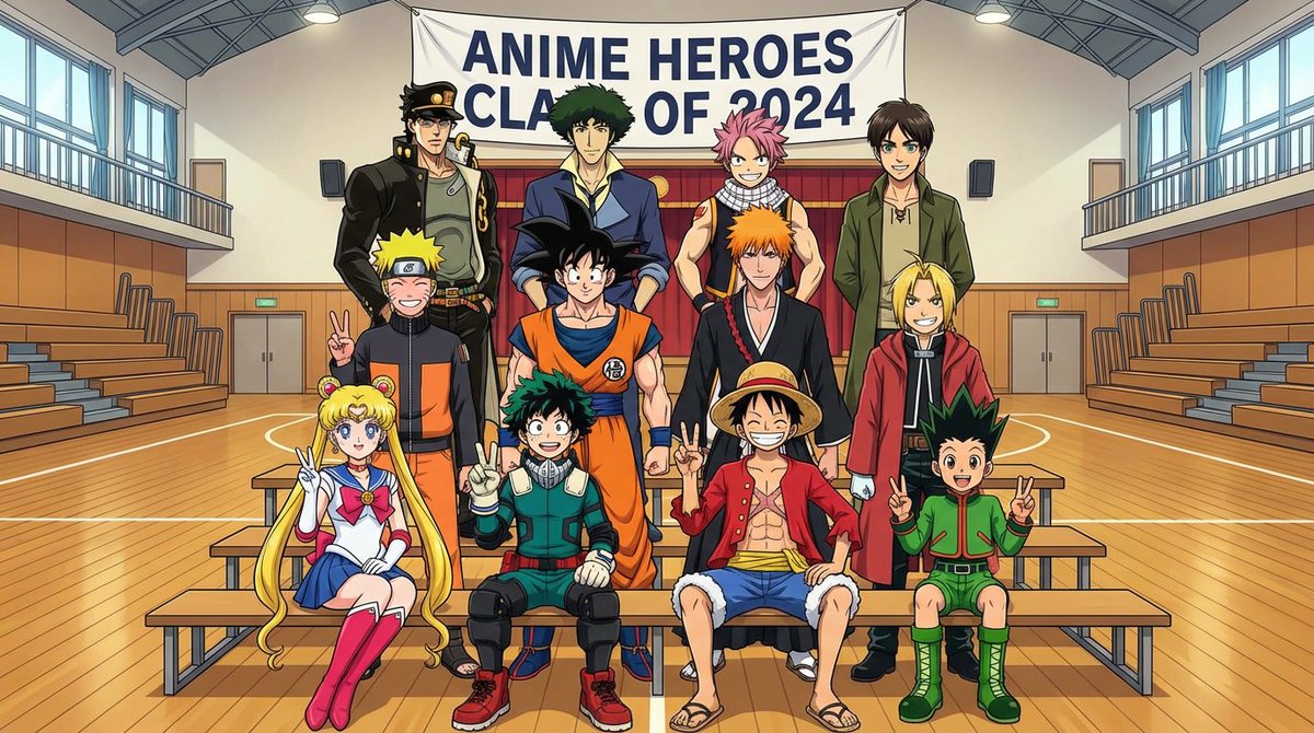 {"subject":"Class photo featuring famous manga characters such as Goku, Narut...