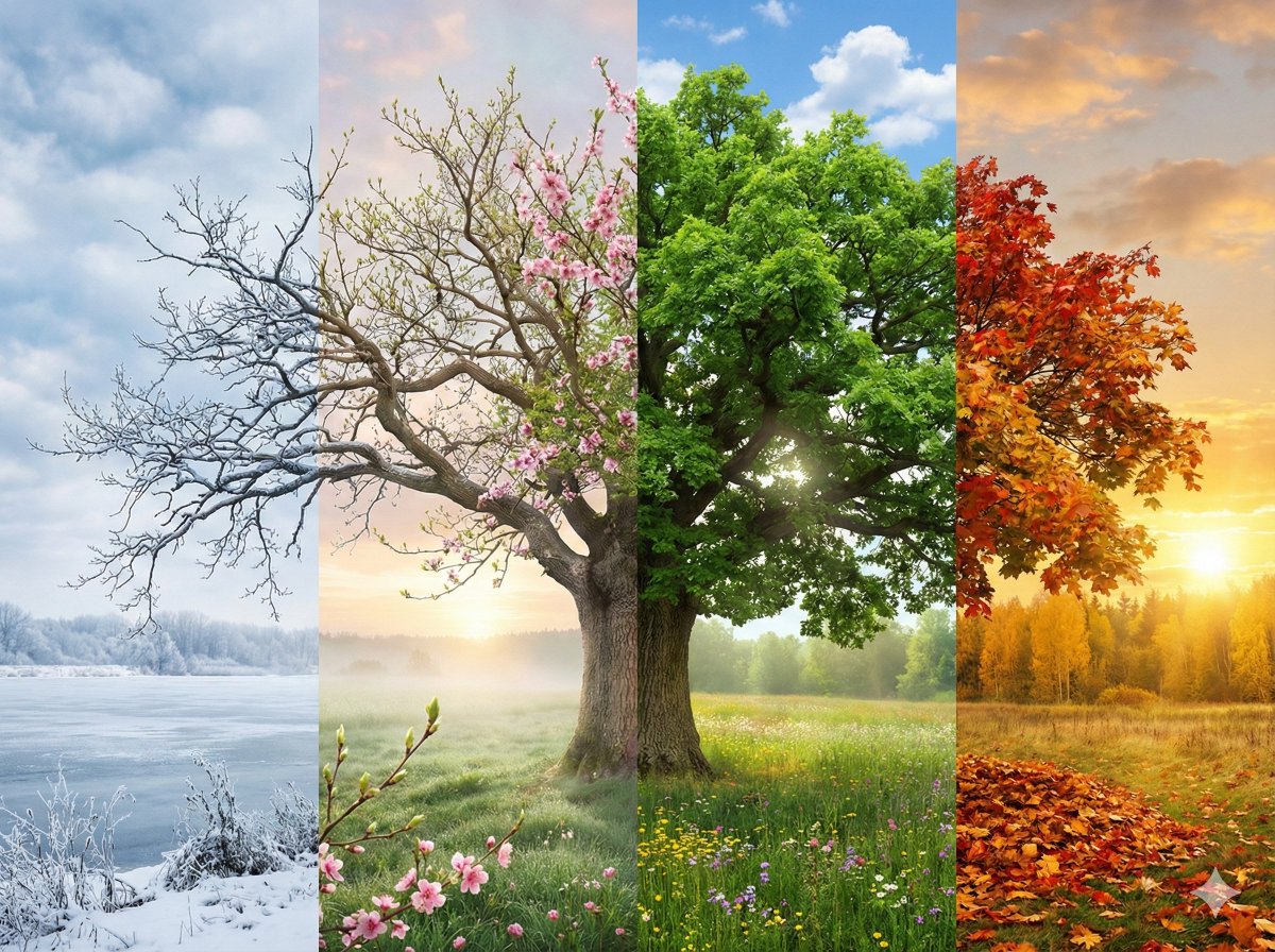 Create a mesmerizing passage of time with this prompt, seamlessly blending all four seasons—from Winter’s snow to Autumn’s gold—into a single, unified masterpiece. ❄️🌸☀️🍁

---- Prompt ----

Hyper-realistic digital illustration of {Scene}, presented as a single continuous composition showcasing the cycle of seasons. The scene flows seamlessly from left to right in a natural progression: Winter, Spring, Summer, and Autumn. 

The left side features cold snowy winter elements, gradually thawing into the fresh green buds and blooms of spring, then morphing into the lush vibrant vegetation and bright sunlight of summer, and finally transitioning into the golden, orange, and red hues of autumn on the far right. 

There are no visible dividing lines between seasons; the weather, lighting, and vegetation blend smoothly to create a unified and harmonious panorama. Rich in detail, symbolic of the passage of time, cinematic lighting, 8k resolution, highly detailed textures. --ar 4:3

----

Scene：the historic Shanghai Bund waterfront looking across the Huangpu River to the futuristic Lujiazui district