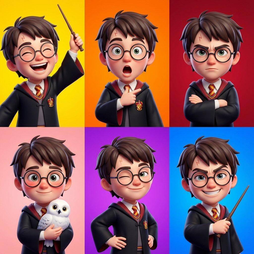 3×2 collage of six stylized 3D caricature portraits of [name],